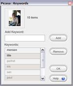 Click to see full size Screenshot of Picasa Keywords editor