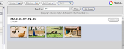 Click to see full size Screenshot of Picasa Search Results